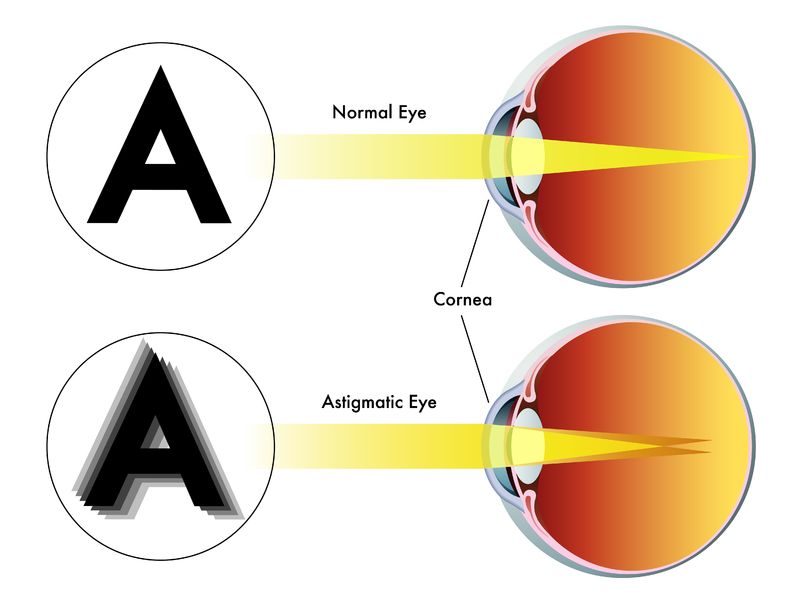 jak vidí písmeno normální oko v porovnaní s astigmatickým okem