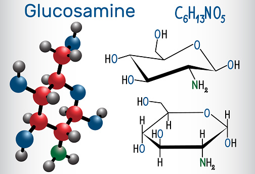 Chemický vzorec s molekulami glukosaminu